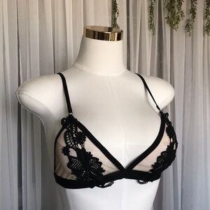 Embroidered Mesh Black Bralette